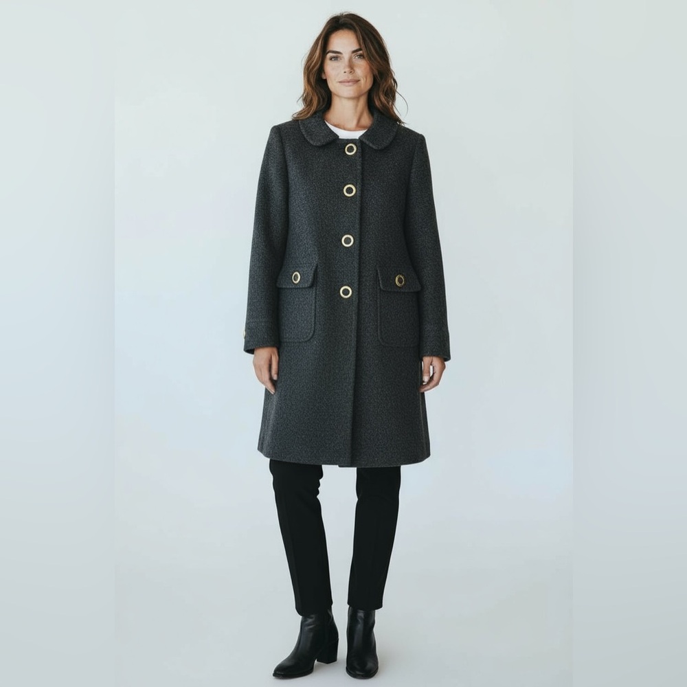 Milly Black Trench Coat Double-Breasted Wool